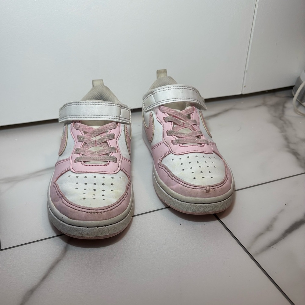 Kids White and Pink Athletic Sneakers